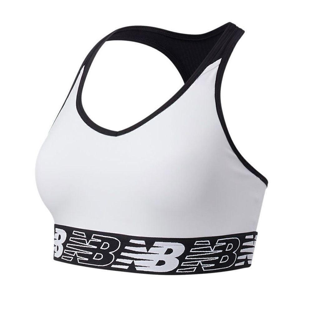 New Balance Pace Bra 3.0 Medium Impact Lined Womens Small Black White Racerback